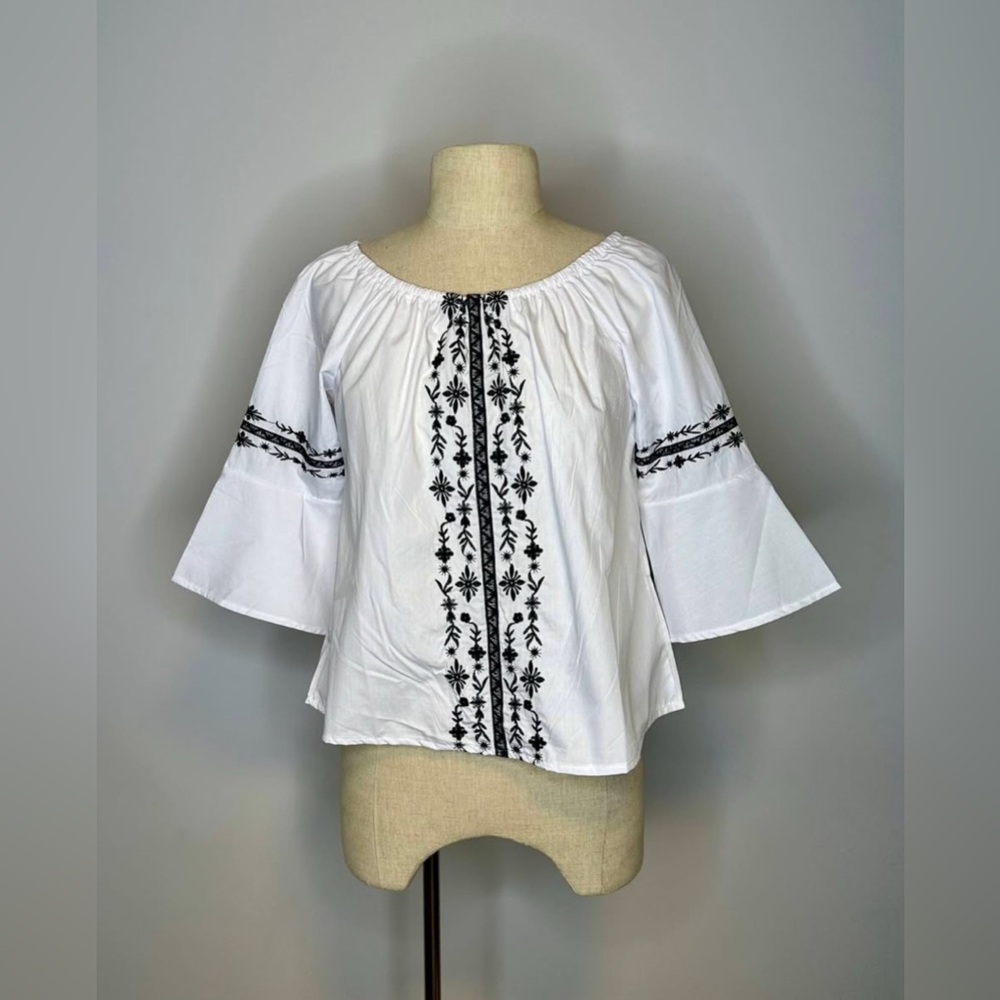 L&A Fashion: White Blouse with Black Embroidery